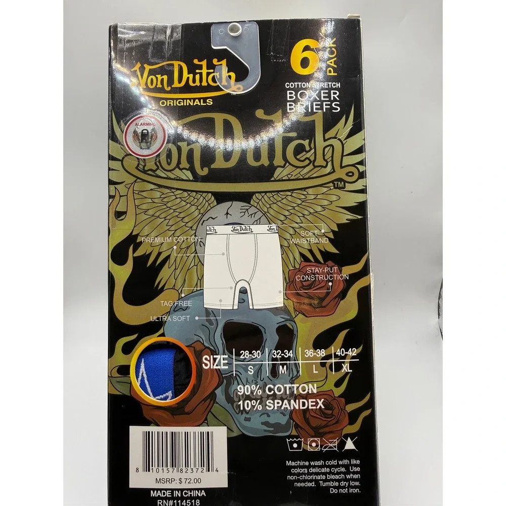 Von Dutch Originals Mens 6 Pack Cotton Stretch Boxer Briefs XL Multi Color NIB